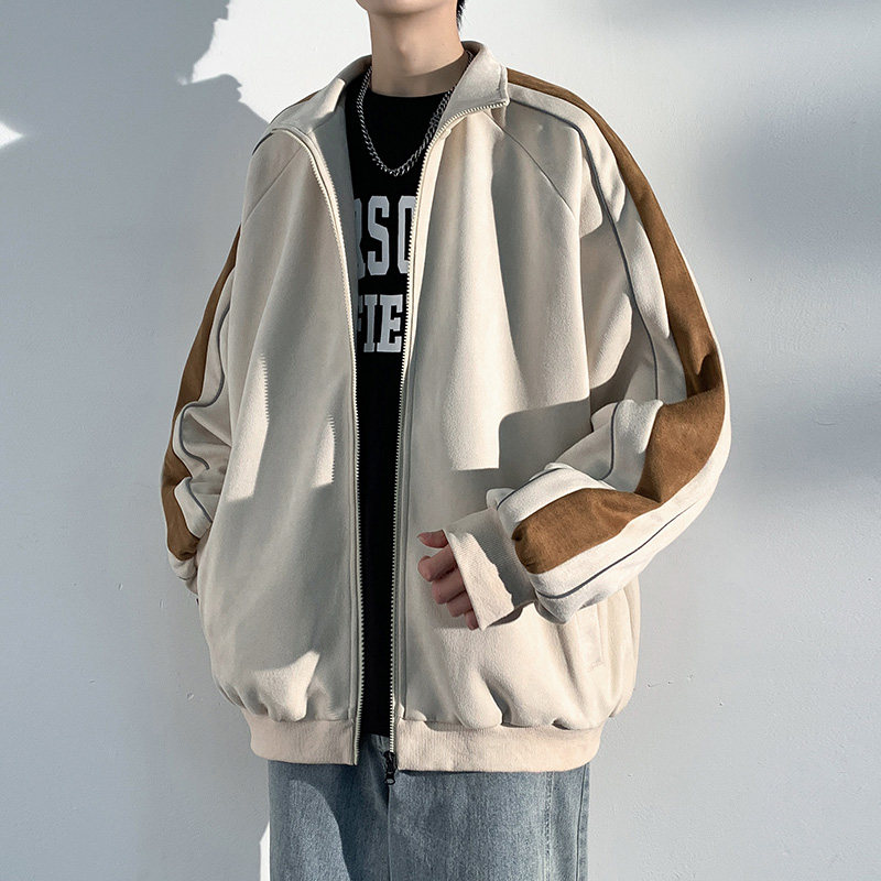 春季麂皮绒外套2024新款美式棒球服冲锋衣运动夹克-JK8802-P70黑,男装夹克,星座307-3(原516-1)