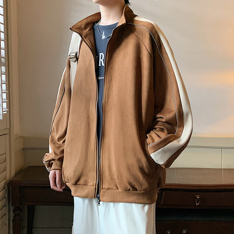 麂皮绒外套男秋季宽松痞帅男生棒球服美式夹克潮-JK8802-P65焦糖,男装夹克,星座307-3(原516-1)
