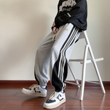 2024秋季卫裤男拼接条纹休闲裤子男束脚裤韩版运动裤-K652-P55灰，男装休闲裤，星座307-3(原516-1)