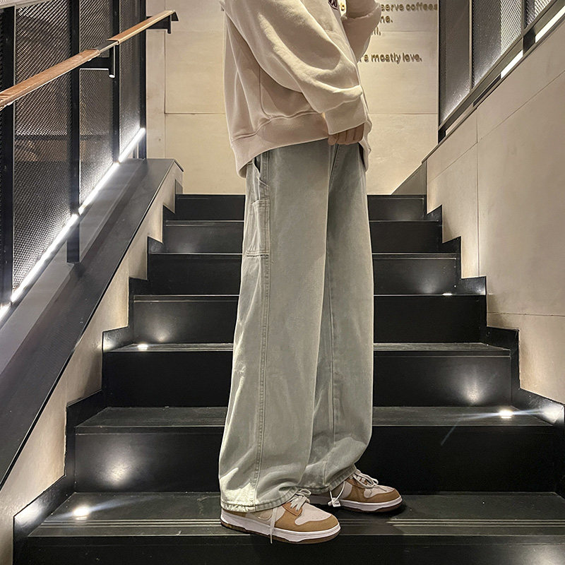 美式复古高街牛仔裤男潮牌水洗做旧宽松直筒休闲裤-5099-P45浅蓝,男装牛仔裤,星座307-3(原516-1)