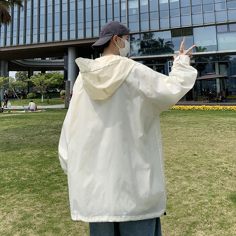 运动防晒衣男士夏季薄款宽松日系cityboy工装防晒服-F77-P48米白,男装夹克,星座307-3(原516-1)