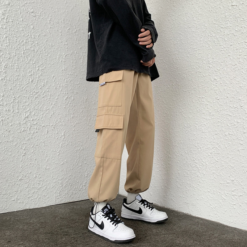 工装裤男2024春秋休闲长裤韩版潮流港风宽松九分裤-K252-P35黑色,男装休闲裤,星座307-3(原516-1)