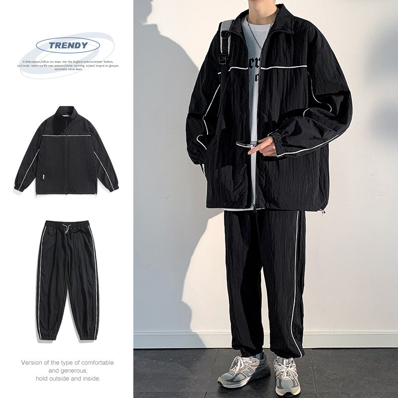 休闲套装男春季2024新款帅气运动夹克套装男两件套-TZ8801-P105黑，男装休闲套装，星座307-3(原516-1)