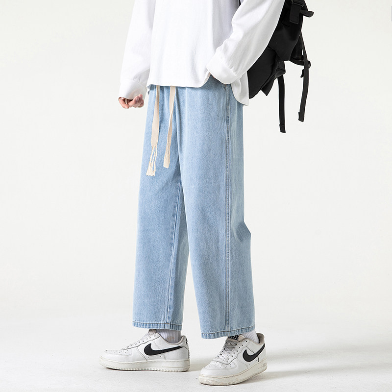 牛仔九分裤男士2024春夏季休闲直筒宽松潮牌春裤子-BK990-P40浅蓝,男装牛仔裤,星座307-3(原516-1)