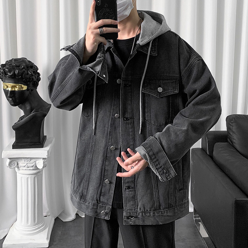 牛仔外套男2024春季韩版可脱卸连帽ins上衣潮-J03-P75-室内-深灰,男装夹克,星座307-3(原516-1)