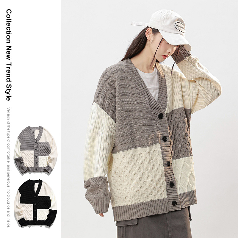 针织开衫男士秋高级感毛衣宽松开衫休闲毛线情侣外套-7715-P75灰，男装针织衫/毛衣，星座307-3(原516-1)