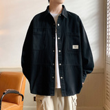 秋季男士长袖衬衫工装时尚纯色宽松学生衬衣小外套潮-CS620-P68黑，男装衬衫，星座307-3(原516-1)