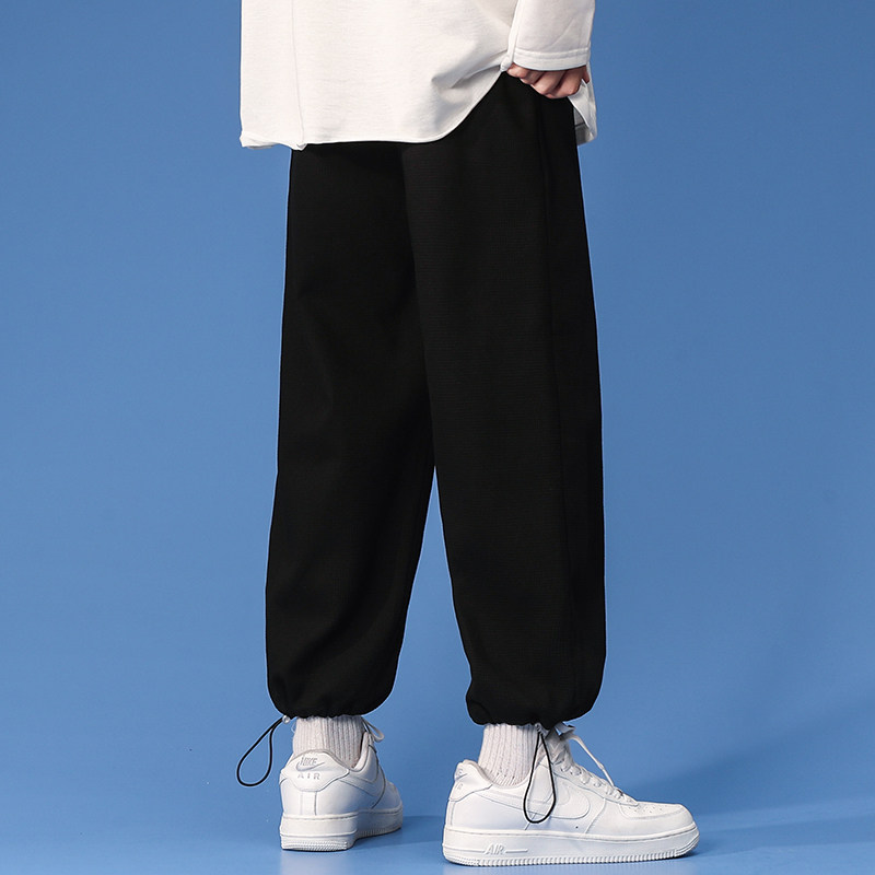裤子男宽松休闲裤春季港风束脚裤卫裤华夫格男士长裤-K280-P35白,男装休闲裤,星座307-3(原516-1)