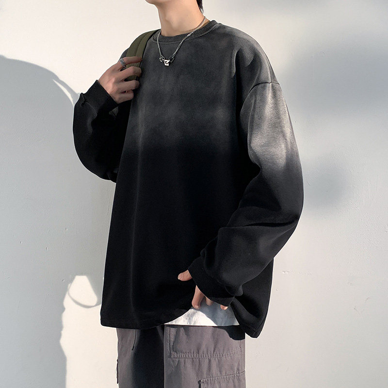 港风卫衣男2024春秋渐变水洗oversize宽松情侣上衣-WY6602-P60黑,男装卫衣,星座307-3(原516-1)
