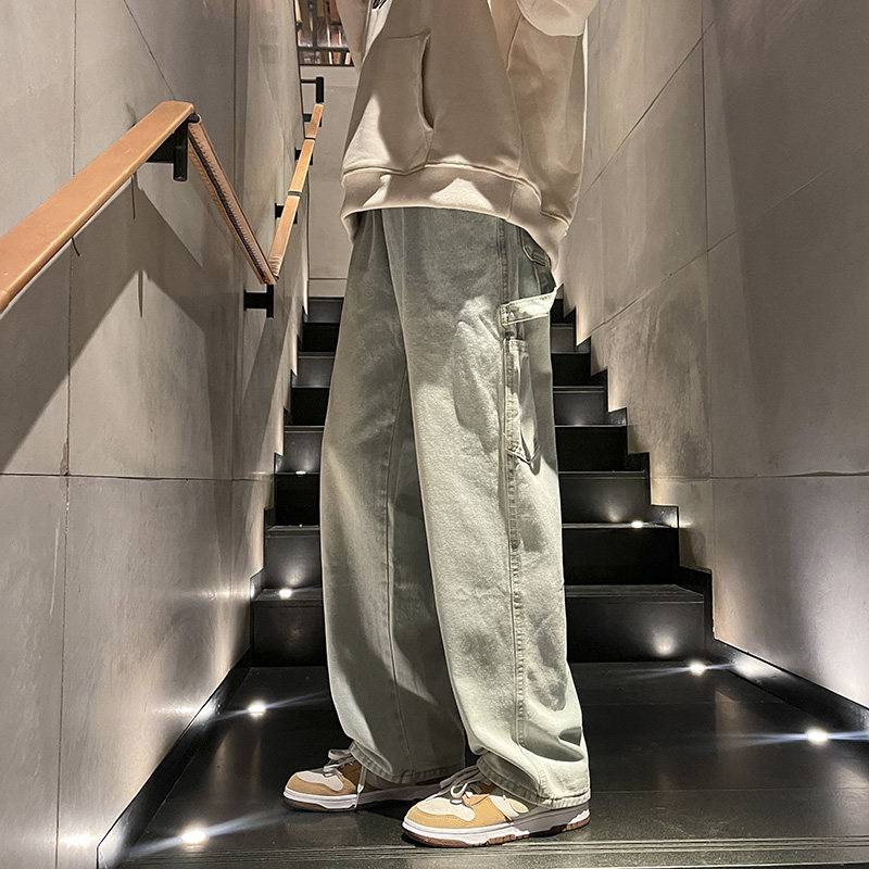 美式复古高街牛仔裤男潮牌水洗做旧宽松直筒休闲裤-5099-P45浅蓝图片