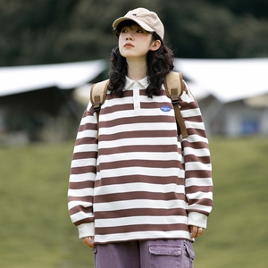 情侣款秋季2024新款潮牌ins宽松口袋打底衫上衣服潮-2383-咖啡P55