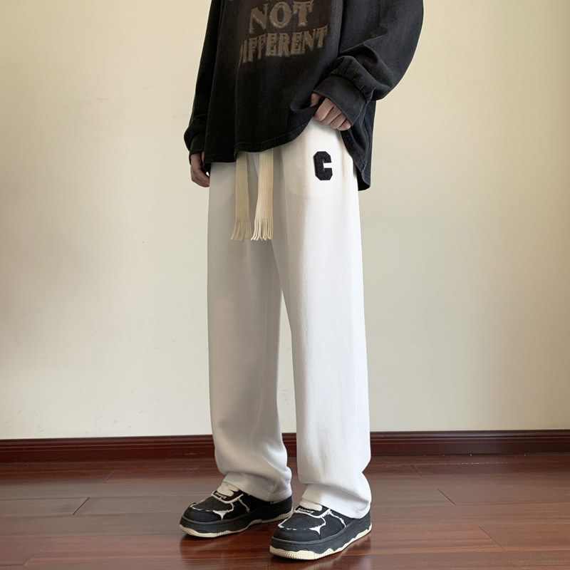 休闲裤男生2023秋季直筒卫裤宽松阔腿男士运动长裤潮-K331-P40白图片