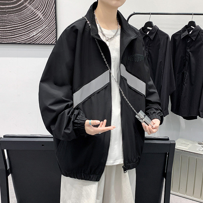 外套男春夏季2024新款休闲宽松反光夹克男装上衣潮-JK823-P65黑,男装夹克,星座307-3(原516-1)