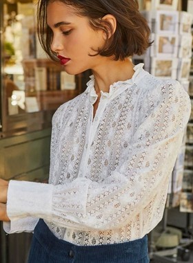 蕾丝衬衫法式洋气白色时尚春季长袖小衫叠穿直筒通勤上衣2025新款