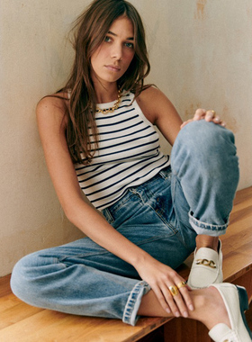 罗纹吊带小背心女内搭黑白条纹纯棉法式修身春夏打底运动无袖上衣