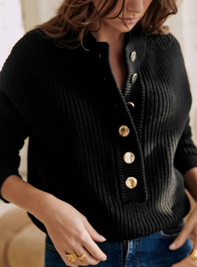 毛衣女秋冬新款2025法式设计感高领外穿复古时尚套头黑色针织上衣