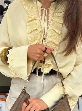 法式黄色衬衫女长袖2025新款夏季设计感小众别致显瘦气质百搭上衣