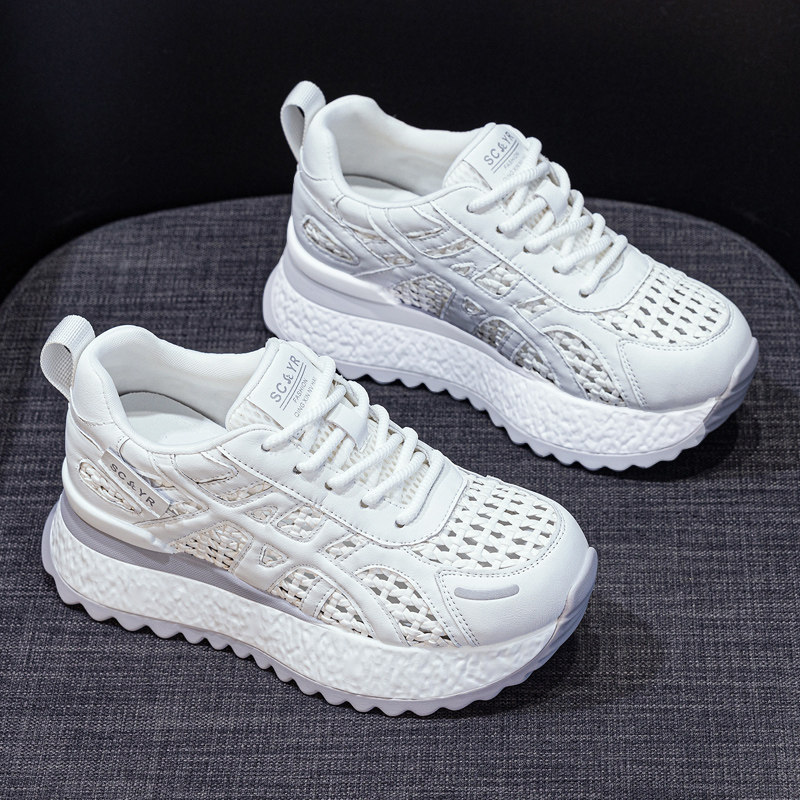 镂空老爹鞋女2026新款夏季爆款运动鞋网面透气舒适增高厚底小白鞋