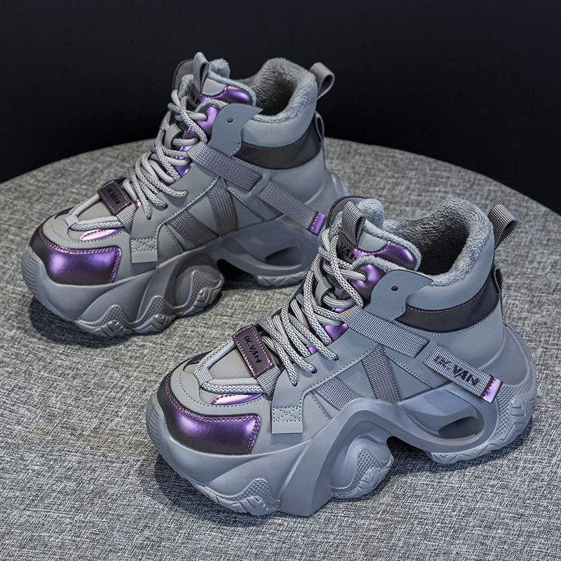 秋冬季老爹鞋女2025新款爆款加绒时尚轻便增高厚底灰色休闲运动鞋