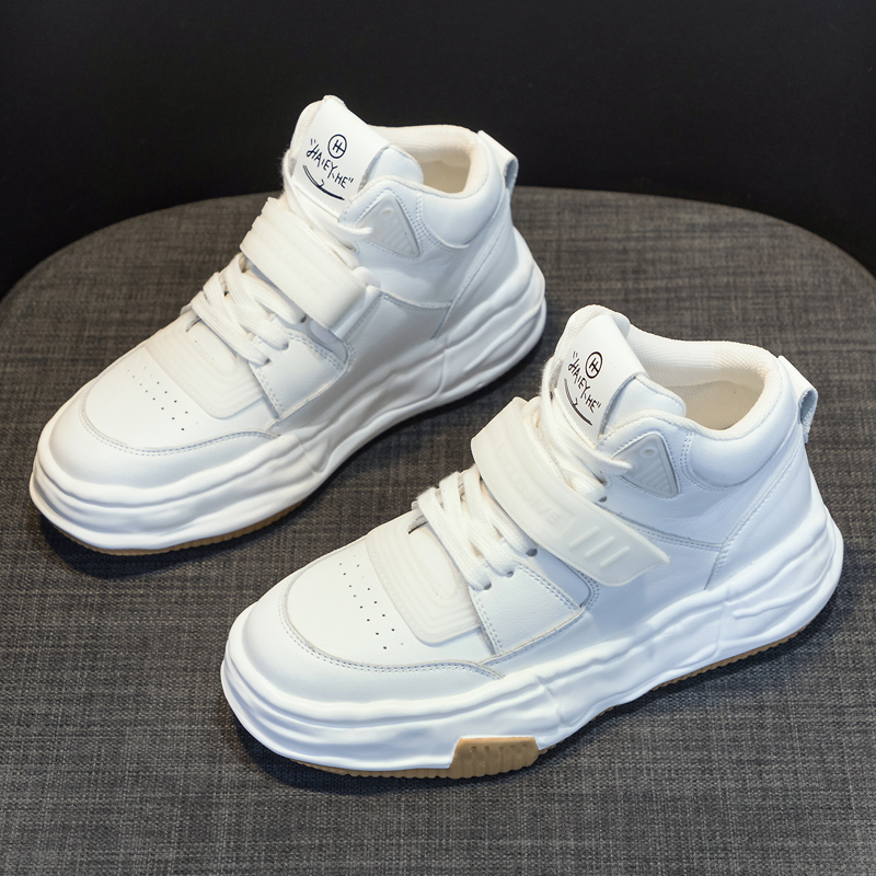 真皮小白鞋女2025新款百搭爆款秋冬加绒松糕厚底轻便运动高帮板鞋