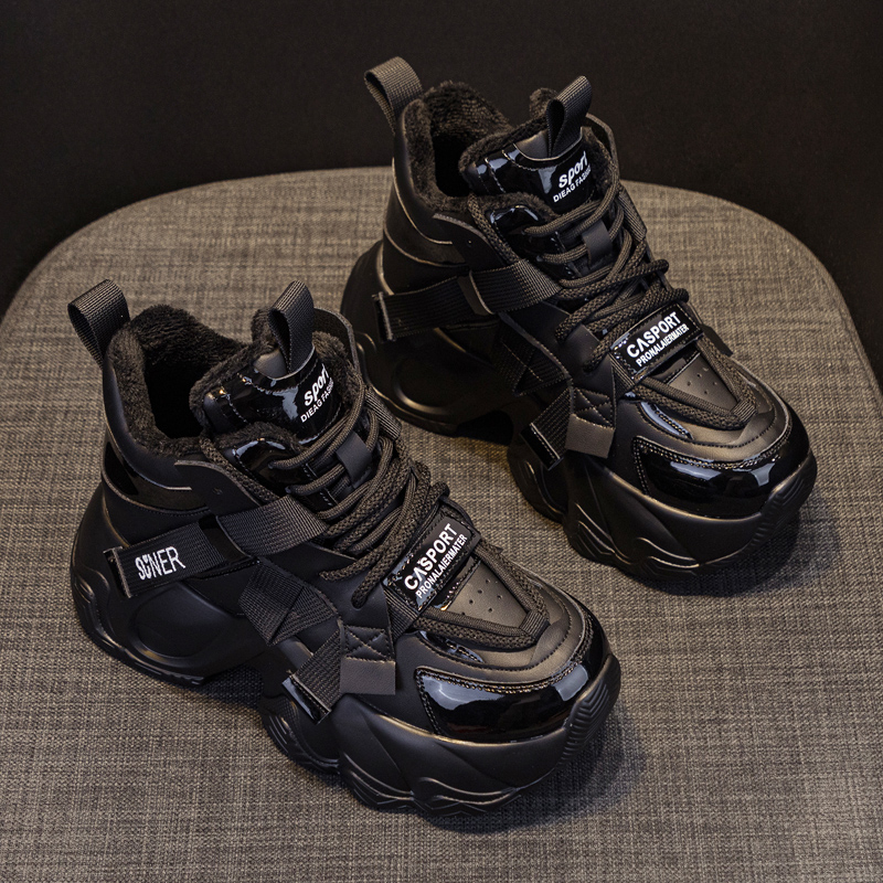 小个子内增高厚底老爹鞋女2025新款秋冬季加绒爆款真皮休闲运动鞋