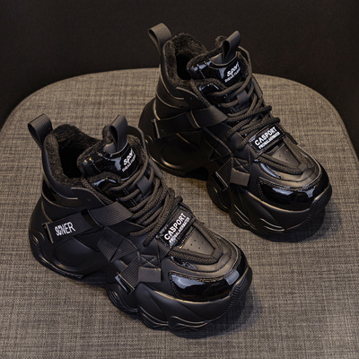 小个子内增高厚底老爹鞋女2025新款秋冬季加绒爆款真皮休闲运动鞋