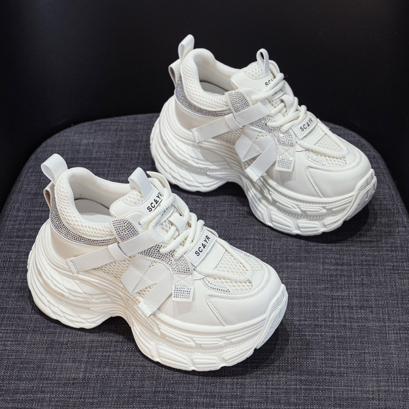 8cm增高厚底老爹鞋女2026新款夏季透气网面小个子运动休闲小白鞋