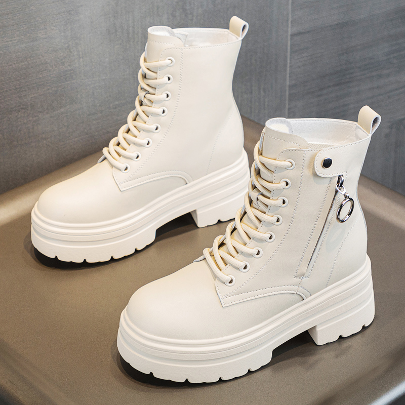 增高厚底马丁靴女高跟鞋真皮短靴