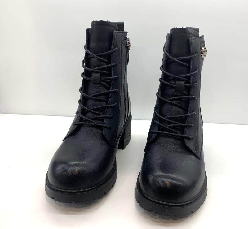 百纳sh真皮马丁靴女2023秋冬新款棉靴英伦风小个子粗跟加绒短靴