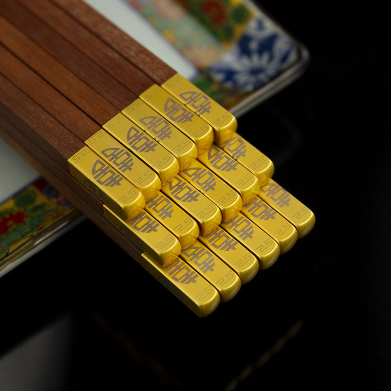 和风四季5双/10双鸡翅木红檀木筷家用福字筷喜筷公筷中华实木筷子