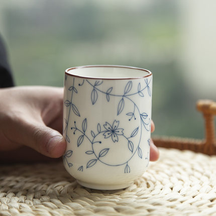 和风四季釉下彩陶瓷杯直口水杯啤酒杯开水家用茶杯热水杯摆台杯子