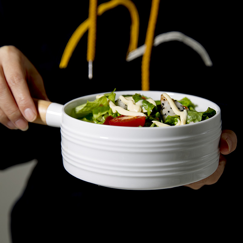 和风四季日式陶瓷碗木柄汤碗泡面碗带把手柄碗创意菜料理餐具 餐饮具 碗 原图主图