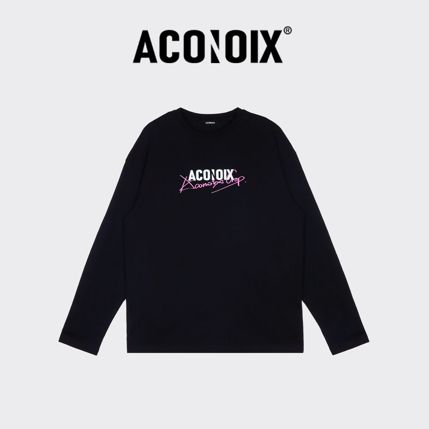ACONOIX长袖粉色字母T恤