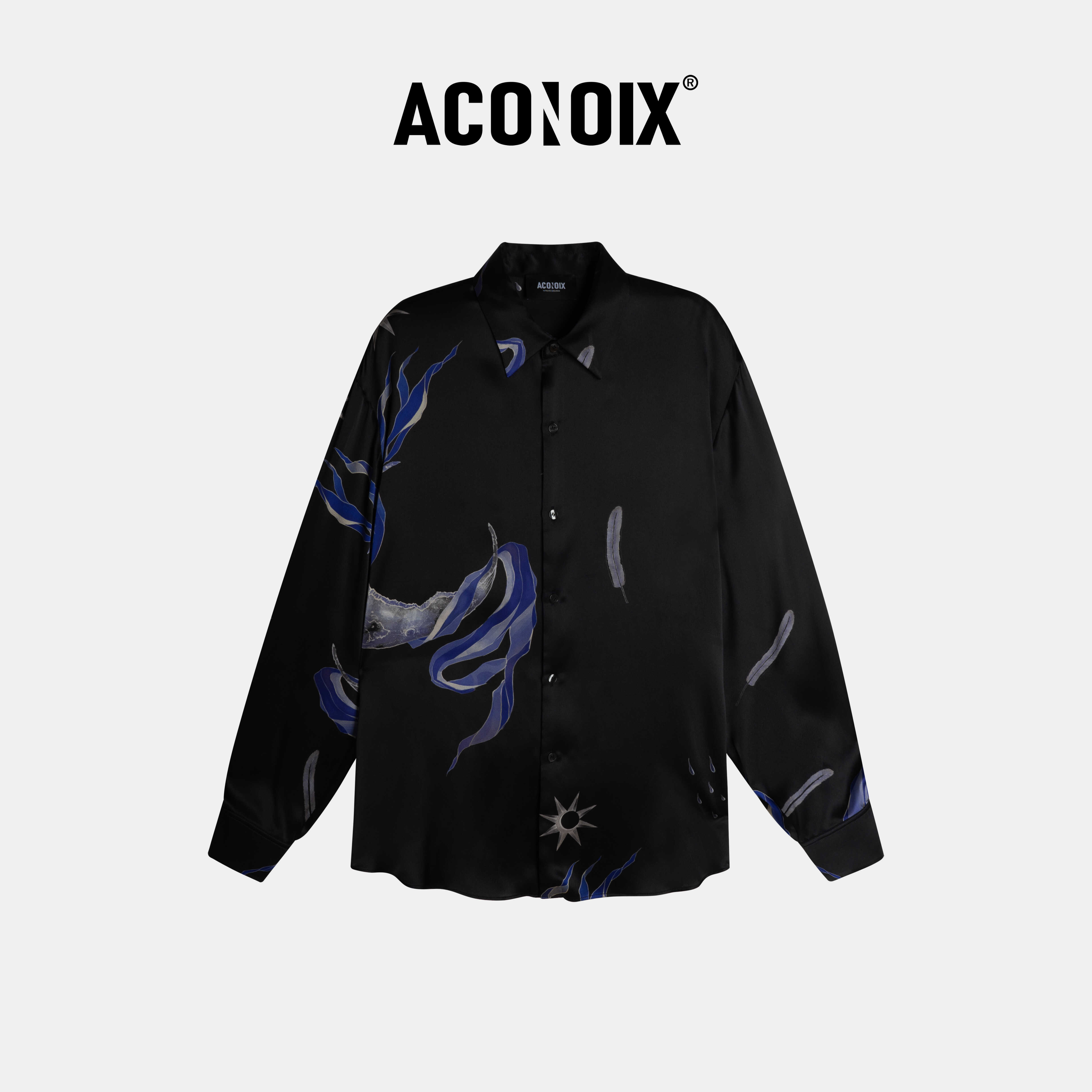 鹭卓同款手绘星月真丝衬衫