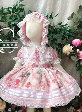 原创粉黛幻纱女童西班牙公主裙宫廷风宝宝生日礼服儿童洛丽塔洋装