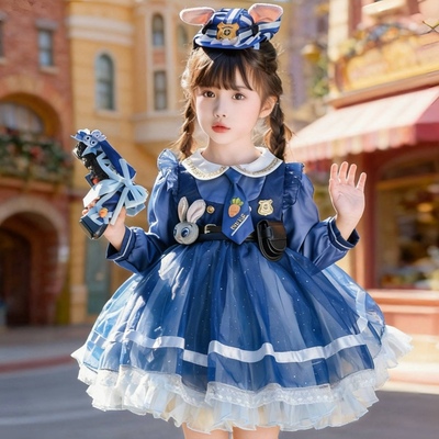 女童迪士尼可爱朱迪兔子警官连衣裙生日礼服儿童COS洛丽塔公主裙