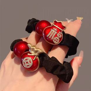 新款本命年头饰红色福袋小肠圈扎发皮筋女丸子头新年头绳发圈