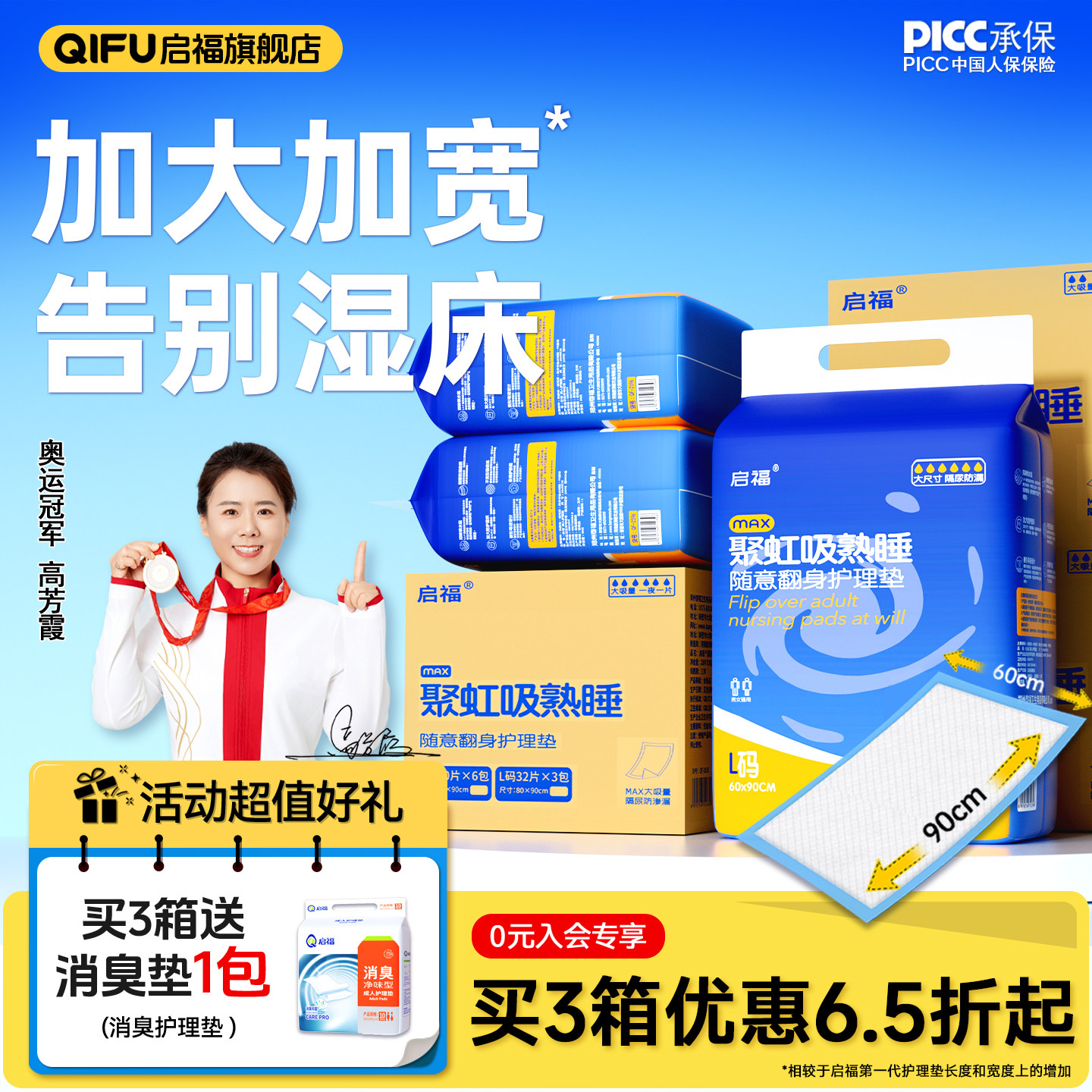 启福成人护理垫大尺寸加厚老人用一次性不可洗隔尿床垫产妇产褥垫