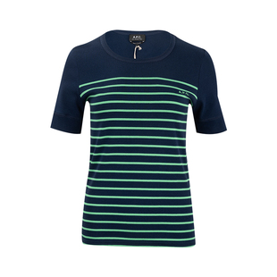 APC女字母logo条纹全棉短袖T恤女士XY推选