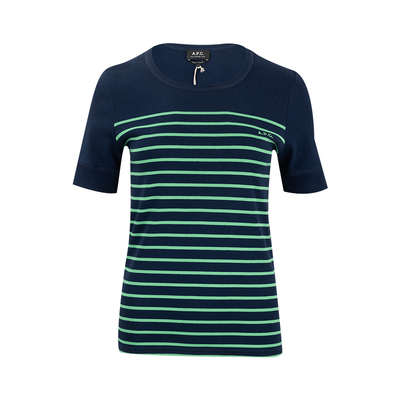 APC字母logo条纹全棉短袖T恤女士