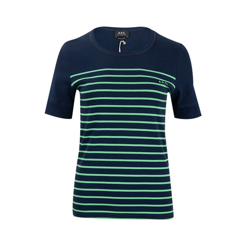 APC字母logo条纹全棉短袖T恤女士