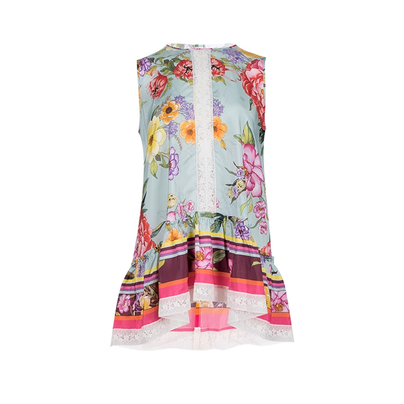 经典印花图案无袖雪纺衫女士