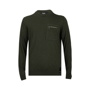 2025秋冬新款 FENDI芬迪男经典 毛衣男士 饰长袖 纯色套头口袋装