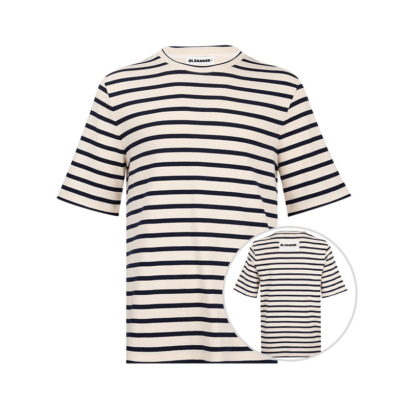 Jil Sander男经典条纹罗纹全棉短袖T恤男士2025年春夏新款XY促销