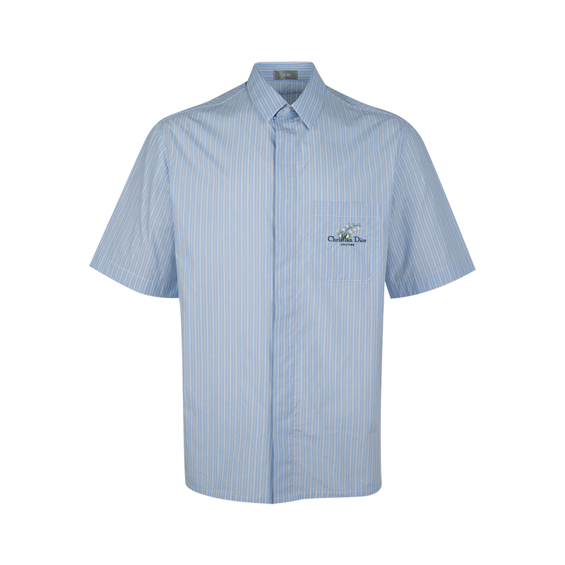 Dior/迪奥刺绣条纹棉质短袖衬衫