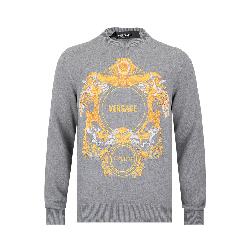 Versace/范思哲男经典字母logo全棉套头针织衫毛衣男士秋冬XY