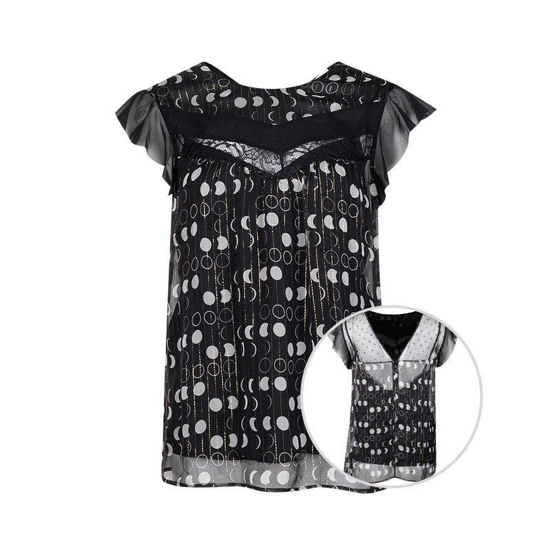 Red Valentino女士纱网镂空短袖雪纺衫女XY精选