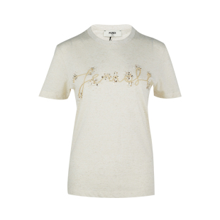 FENDI芬迪女纯色亚麻棉质常规短袖 XY捡漏 T恤女士2025年春夏新款