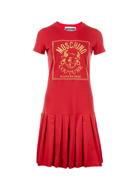moschino/莫斯奇诺牛年胶囊系列短袖百褶连衣裙女春夏XY特卖