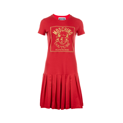 七夕礼物moschino/莫斯奇诺牛年胶囊系列短袖百褶连衣裙女XY特卖